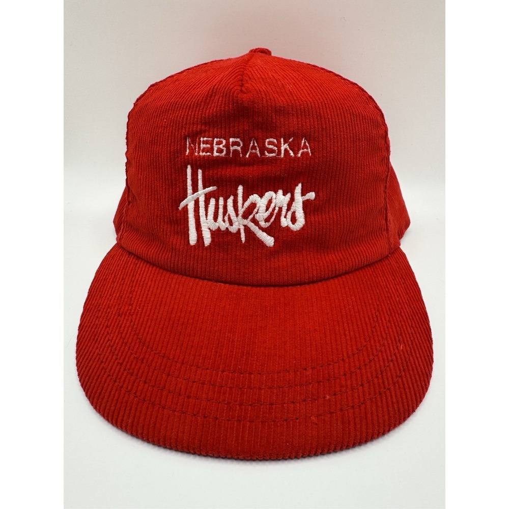 VTG Nebraska Huskers Corduroy Snapback Hat USA Made Red Cap OSFA